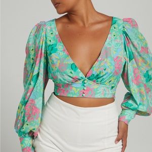 Showpo MEKILA LONG SLEEVE BUTTON UP TOP IN NEON FLORAL